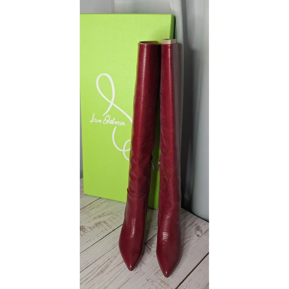 Sam Edelman Ursula Rhubarb Pointed Toe High Knee Kitten Skinny Heel Boot 6M*